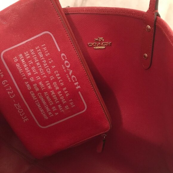 Vintage COACH Genuine Leather Women Brown Red Hand Shoulder Bag Purse - Picture 8 of 10